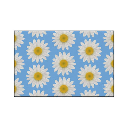 Chic Blue Daisy Area Rug with Elegant Black Border - Luxury Floor Mat by Maison d'Elite