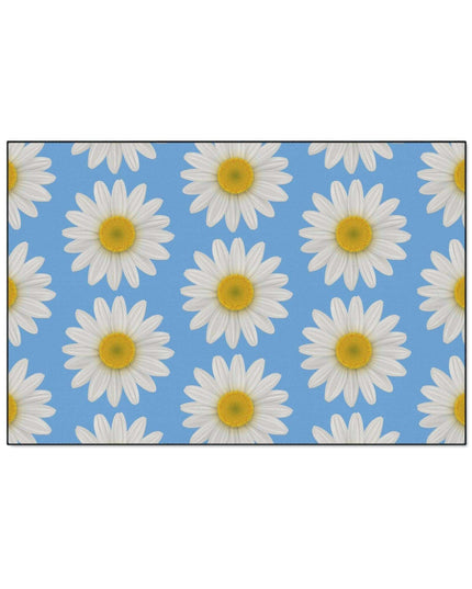 Chic Blue Daisy Area Rug with Elegant Black Border - Luxury Floor Mat by Maison d'Elite