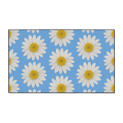 Chic Blue Daisy Area Rug with Elegant Black Border - Luxury Floor Mat by Maison d'Elite