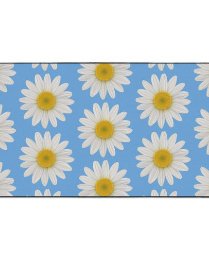Chic Blue Daisy Area Rug with Elegant Black Border - Luxury Floor Mat by Maison d'Elite