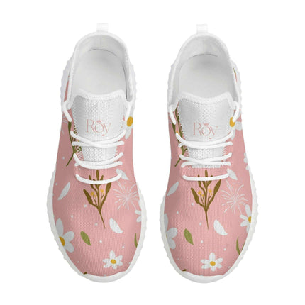 Floral-Patterned Pink Knit Sneakers - Ultimate Comfort for Fashion-Forward Women