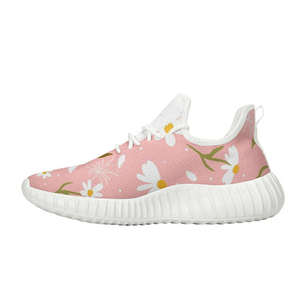 Floral-Patterned Pink Knit Sneakers - Ultimate Comfort for Fashion-Forward Women