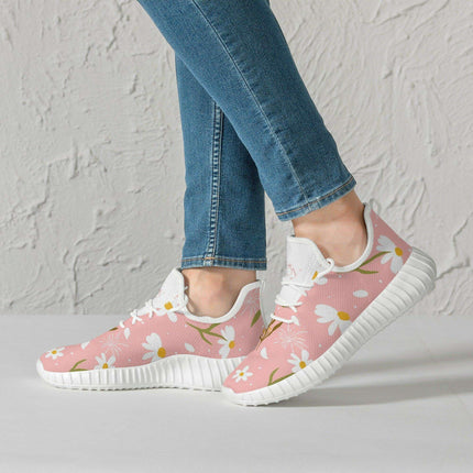 Floral-Patterned Pink Knit Sneakers - Ultimate Comfort for Fashion-Forward Women