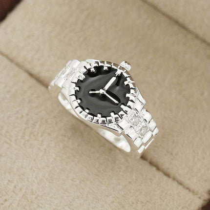 Radiant 925 Silver Crystal Timepiece Ring - A Statement of Class and Dazzling Charm