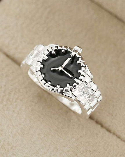 Radiant 925 Silver Crystal Timepiece Ring - A Statement of Class and Dazzling Charm