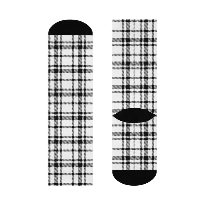 Ultimate Comfort Black and White Patterned Crew Socks - Unisex, One-Size Fits All - Stylish All-Over Print Design