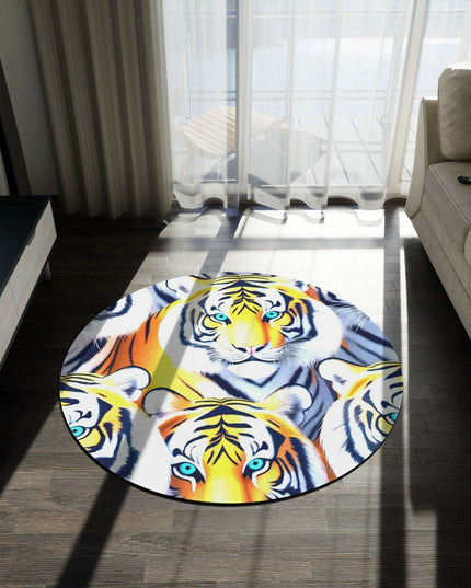 Vivid 3D Tiger Chenille Round Rug - 60x60 Inch by Maison d'Elite