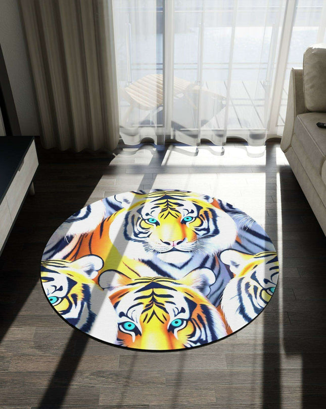 Vivid 3D Tiger Chenille Round Rug - 60x60 Inch by Maison d'Elite