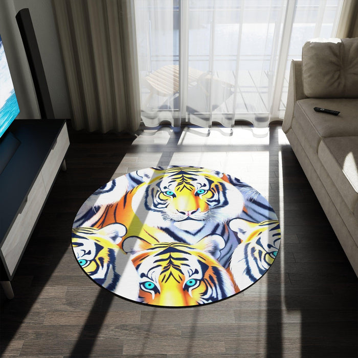 Vibrant Tiger 3D Chenille Circle Rug - 60x60 Inch by Maison d'Elite