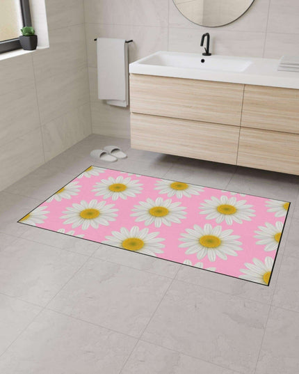 Chic Pink Daisy Personalized Area Rug with Non-Slip Backing - Luxurious Design