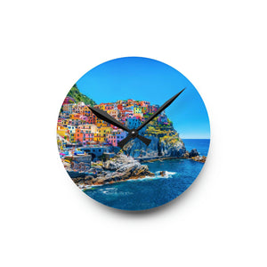 Mediterranean Wall Clocks - Round and Square Shapes, Multiple Sizes | Vibrant Prints, Keyhole Hanging Slot-Home Decor-Printify-8'' × 8'' (Round)-Très Elite