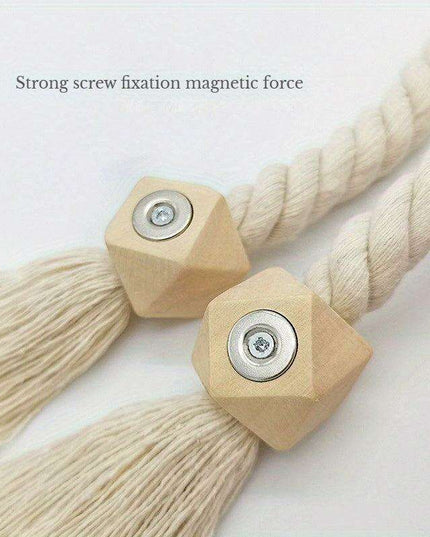 Set of 2 Elegant Magnetic Curtain Tiebacks with Wooden Tassels for Stylish Home Decor