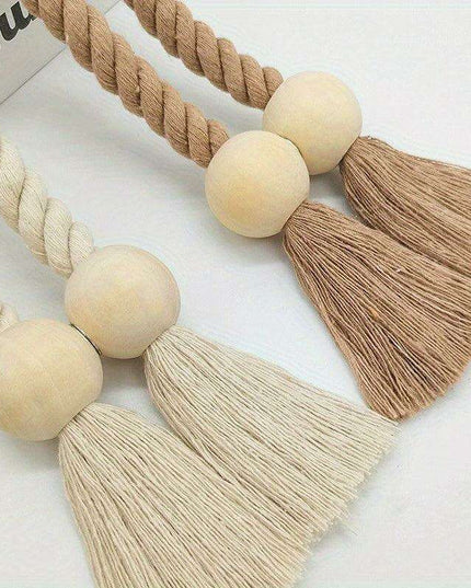 Set of 2 Elegant Magnetic Curtain Tiebacks with Wooden Tassels for Stylish Home Decor