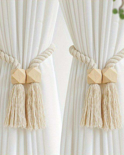 Set of 2 Elegant Magnetic Curtain Tiebacks with Wooden Tassels for Stylish Home Decor