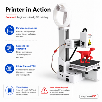 EasyThreed Entry Level 3D Printer - PLA/TPU Compatible, Power Adapter