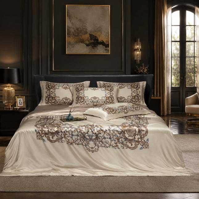 Mulberry Silk Bedding Set — 4-Piece Vintage Boho Design, 22mm