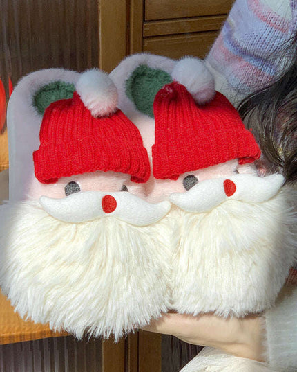 Cute Christmas Santa Claus Home Slippers Winter Warm Indoor Non-slip Floor Plush Shoes For Women