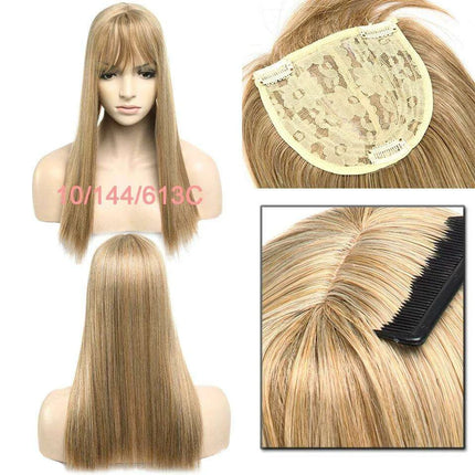 17-Inch Clip-In Synthetic Hair Topper with Silk Base and Bangs for Women - Très Elite