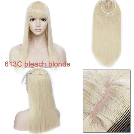 17-Inch Clip-In Synthetic Hair Topper with Silk Base and Bangs for Women - Très Elite
