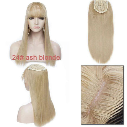 17-Inch Clip-In Synthetic Hair Topper with Silk Base and Bangs for Women - Très Elite