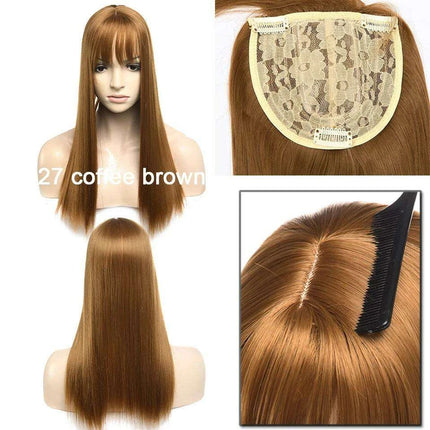17-Inch Clip-In Synthetic Hair Topper with Silk Base and Bangs for Women - Très Elite