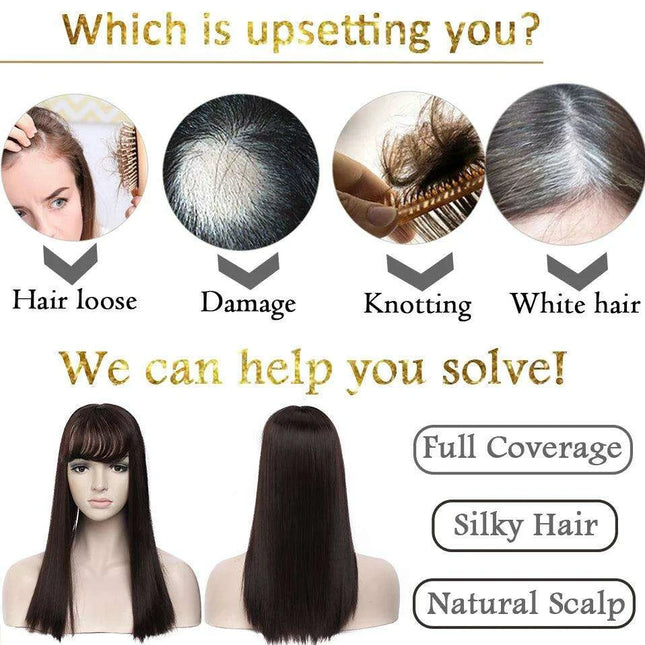 17-Inch Clip-In Synthetic Hair Topper with Silk Base and Bangs for Women