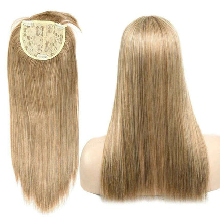 17-Inch Clip-In Synthetic Hair Topper with Silk Base and Bangs for Women - Très Elite