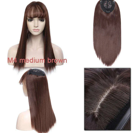 17-Inch Clip-In Synthetic Hair Topper with Silk Base and Bangs for Women - Très Elite