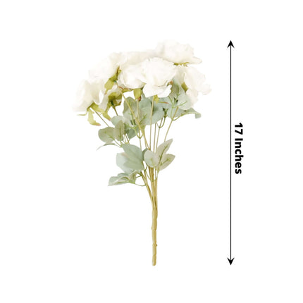AliKopy 2 Bouquets 17" Ivory Real Touch Silk Rose Bushes - Lifesize &