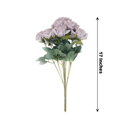 AliKopy 2 Bouquets 17" Lavender Lilac Real Touch Silk Rose Bushes