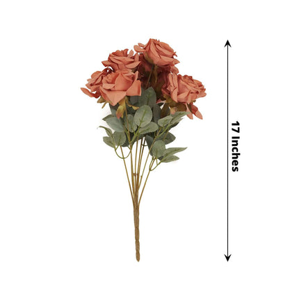 AliKopy 2 Bouquets 17" Real Touch Terracotta Silk Rose Bushes