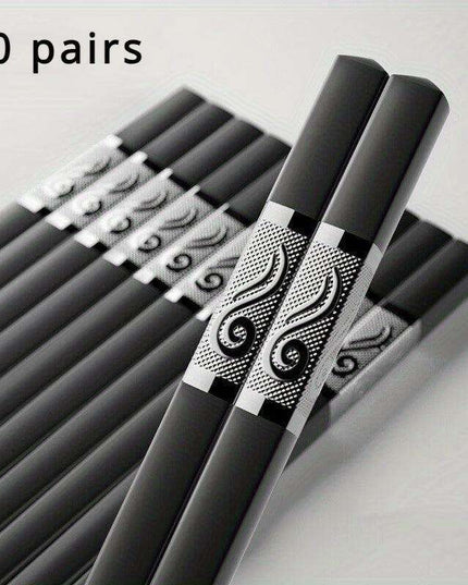 Sophisticated 10-Pair Moire Pattern Alloy Chopsticks Set - Sustainable Reusable Flatware for Authentic Chinese Cuisine