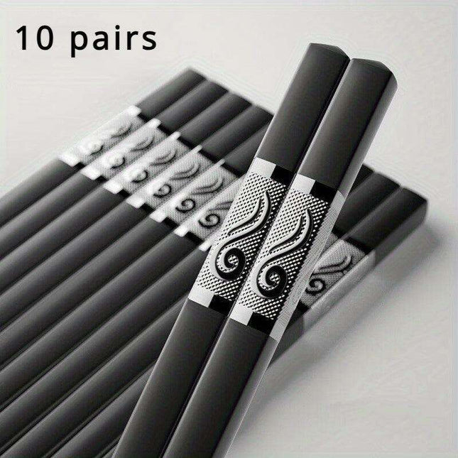 Sophisticated 10-Pair Moire Pattern Alloy Chopsticks Set - Sustainable Reusable Flatware for Authentic Chinese Cuisine