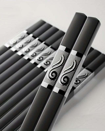 Sophisticated 10-Pair Moire Pattern Alloy Chopsticks Set - Sustainable Reusable Flatware for Authentic Chinese Cuisine