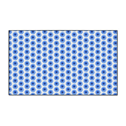 Chic Blue Daisy Deluxe Area Rug with Elegant Black Accents and Anti-Slip Base