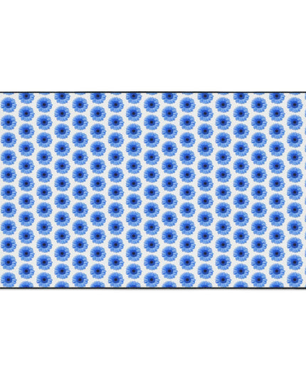 Chic Blue Daisy Deluxe Area Rug with Elegant Black Accents and Anti-Slip Base