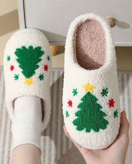 Christmas Home Slippers Cute Cartoon Santa Claus Cotton Slippers For Women And Men Couples Winter Warm Furry Shoes