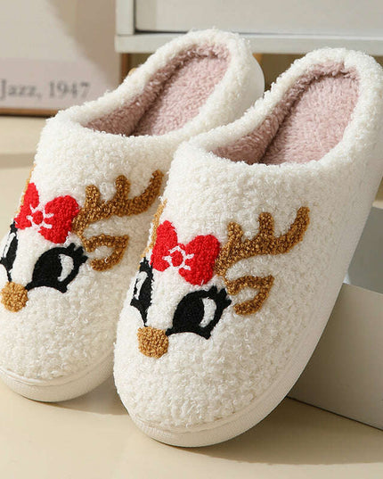 Christmas Home Slippers Cute Cartoon Santa Claus Cotton Slippers For Women And Men Couples Winter Warm Furry Shoes