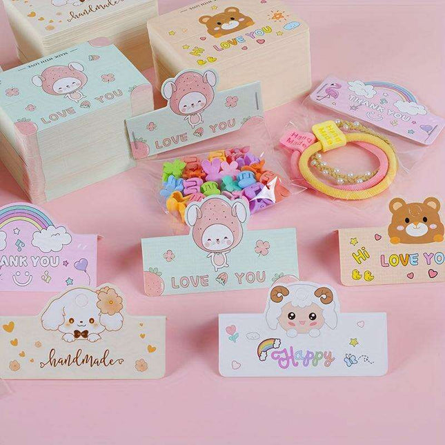 Charming Cartoon Gift Tags - 100 Handmade Sets with Clear OPP Bags for Small Businesses and Gifting