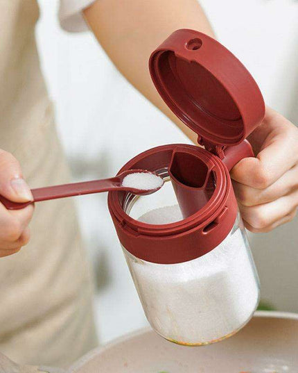 Stylish 2-in-1 Glass Spice Jar Set with Spoon Compartment, Dual-Function Condiment Organizer for Kitchen