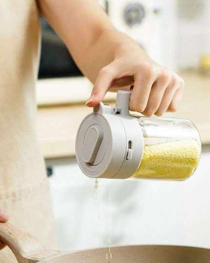 Stylish 2-in-1 Glass Spice Jar Set with Spoon Compartment, Dual-Function Condiment Organizer for Kitchen