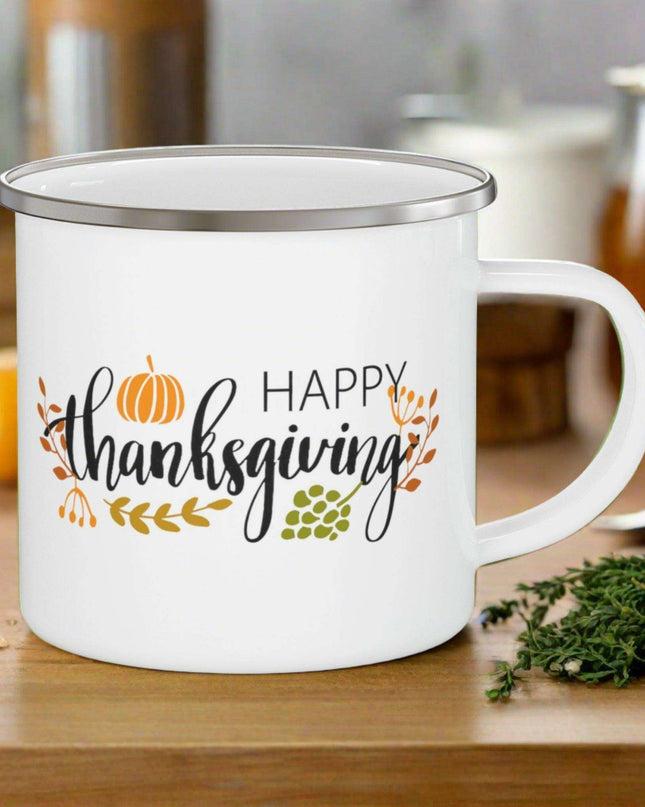 Customizable Adventure-Ready Thanksgiving Enamel Camping Mug - Sturdy and Stylish