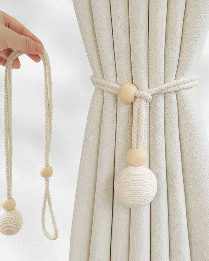 Elegant Adjustable Cotton Curtain Tiebacks with Wooden Accents - 2-Piece Set for Modern Living Spaces, Bedrooms & Offices