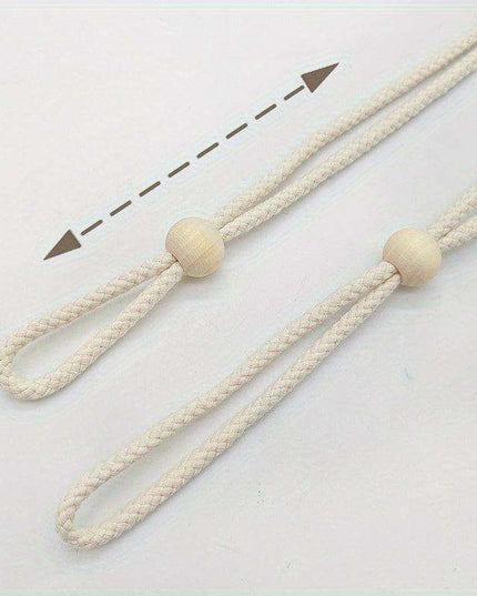 Elegant Adjustable Cotton Curtain Tiebacks with Wooden Accents - 2-Piece Set for Modern Living Spaces, Bedrooms & Offices