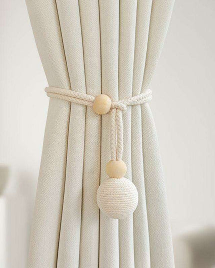 Elegant Adjustable Cotton Curtain Tiebacks with Wooden Accents - 2-Piece Set for Modern Living Spaces, Bedrooms & Offices