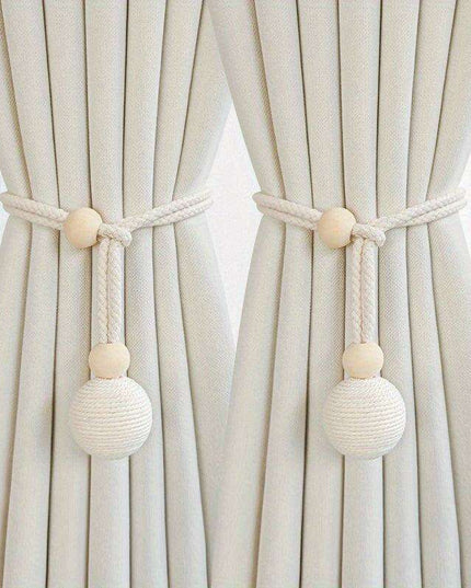 Elegant Adjustable Cotton Curtain Tiebacks with Wooden Accents - 2-Piece Set for Modern Living Spaces, Bedrooms & Offices