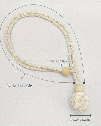 Elegant Adjustable Cotton Curtain Tiebacks with Wooden Accents - 2-Piece Set for Modern Living Spaces, Bedrooms & Offices