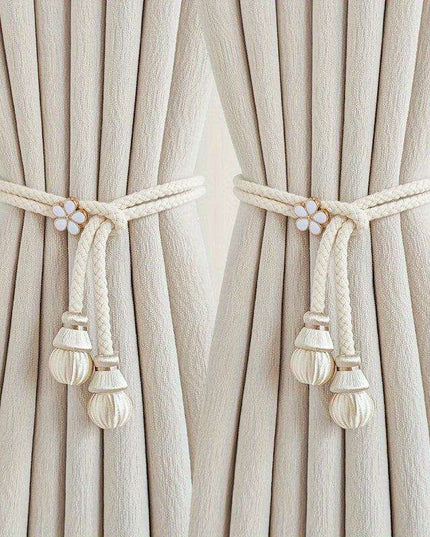 Set of 2 Elegant Cotton Curtain Holdbacks - Chic Woven Rope Design for Home Decoration