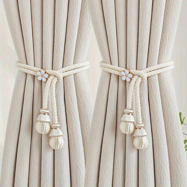 Set of 2 Elegant Cotton Curtain Holdbacks - Chic Woven Rope Design for Home Decoration