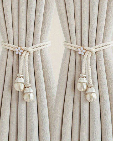 Set of 2 Elegant Cotton Curtain Holdbacks - Chic Woven Rope Design for Home Decoration